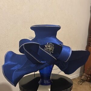 Elegant Blue Wide-Brim Hat with Rhinestone Accent